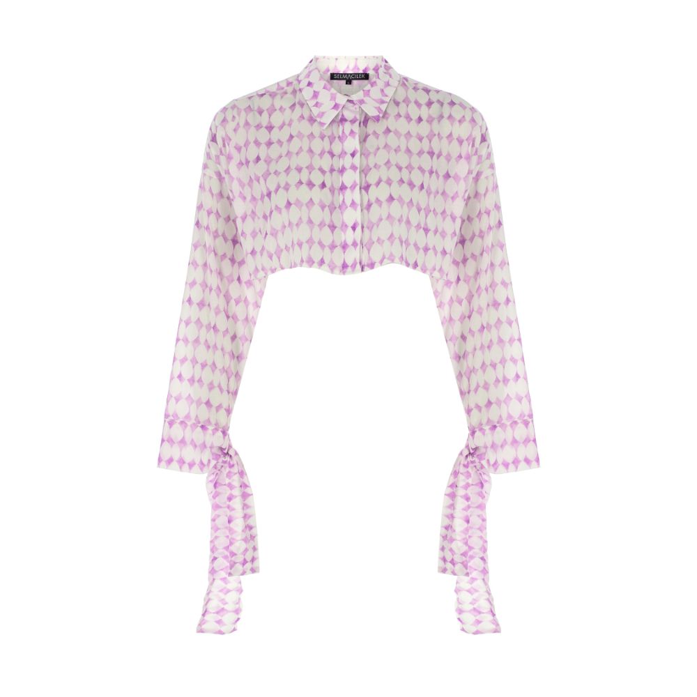 PURPLE PATTERNED CROP SHIRT100% COTTON