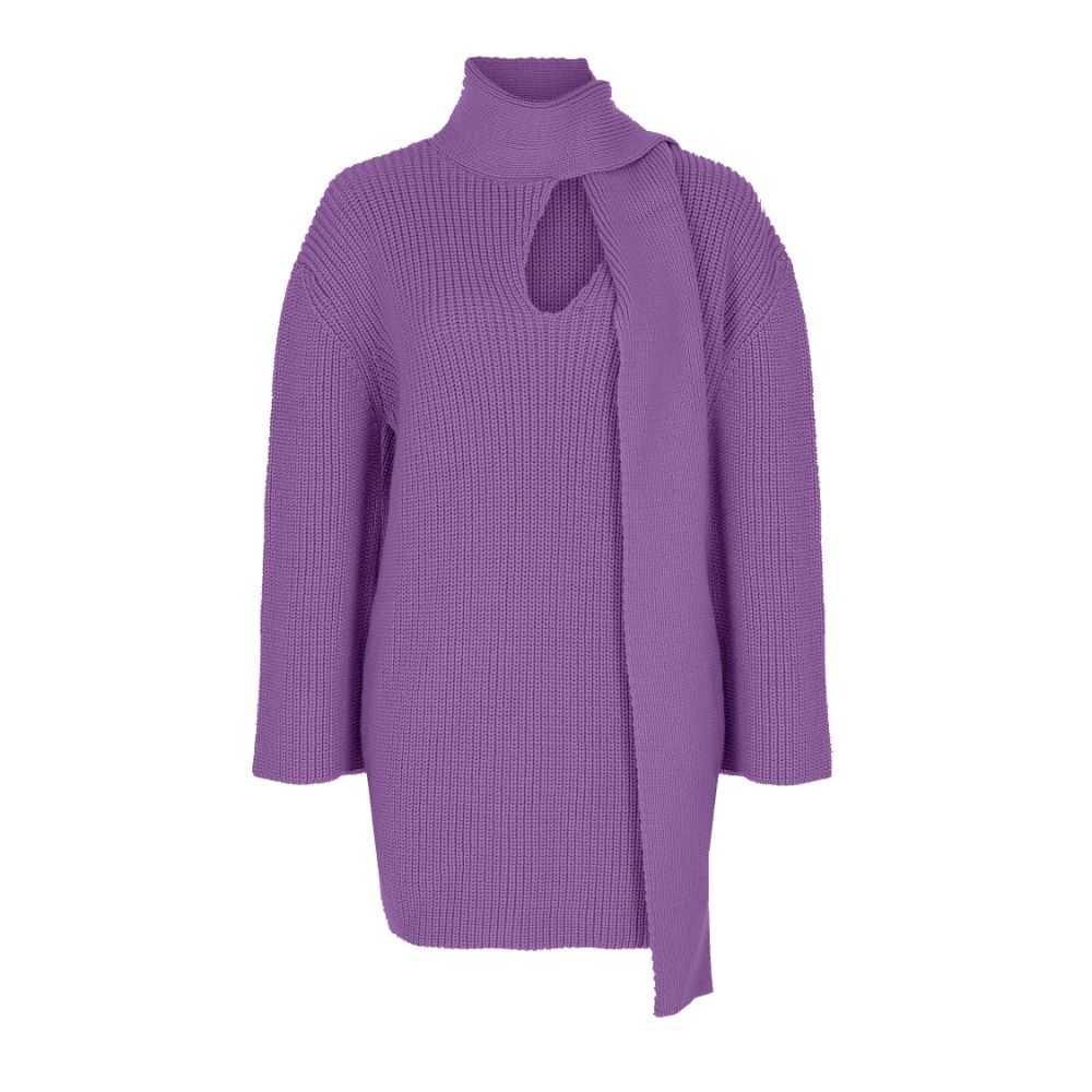 PURPLE SCARF-DETAILED KNITTED MINI DRESS 95% SOFT ACRYLIC /5% POLYAMIDE