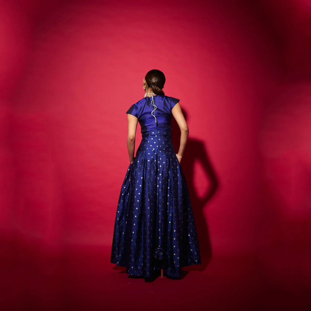 Silk top with brocade skirt, structured festive set for celebrations. Shop online from our curated edit of premium fashion.