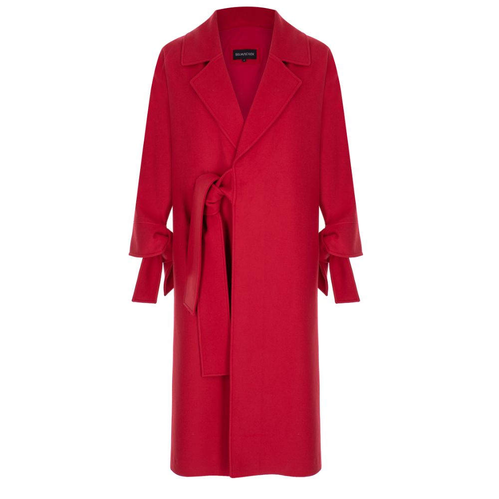 Red Cachet Long Coat. 32% VIS /66% POLYESTER / 2% LYCRA