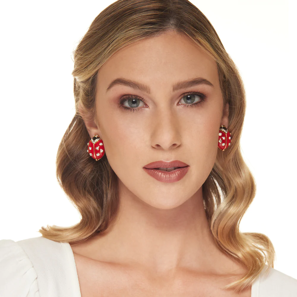 These playful ladybug/crystal dot earrings are a great addition to any collection.