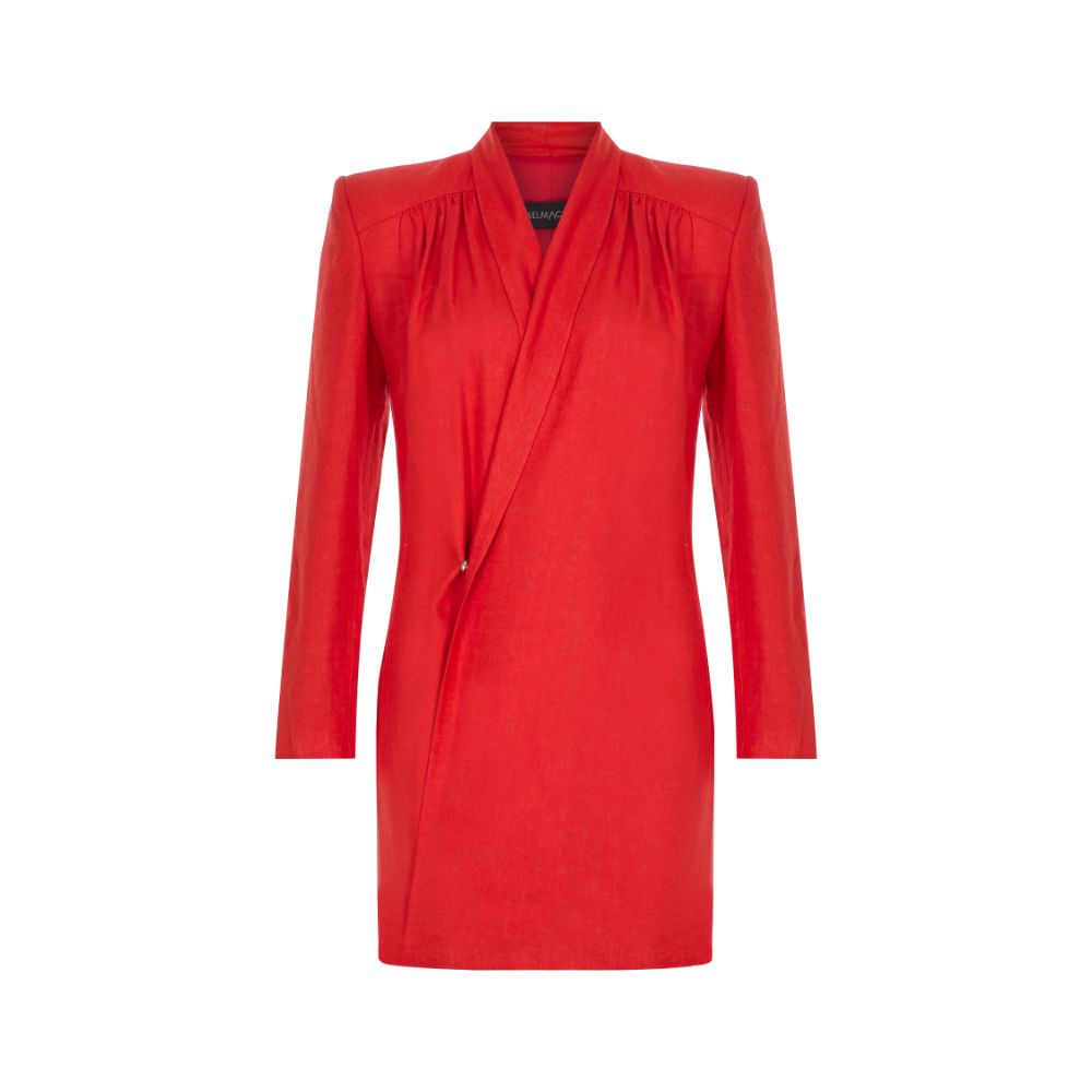 REDDISH ORANGE JACKET DRESS WITH SHOULDER PAD 100% Linen