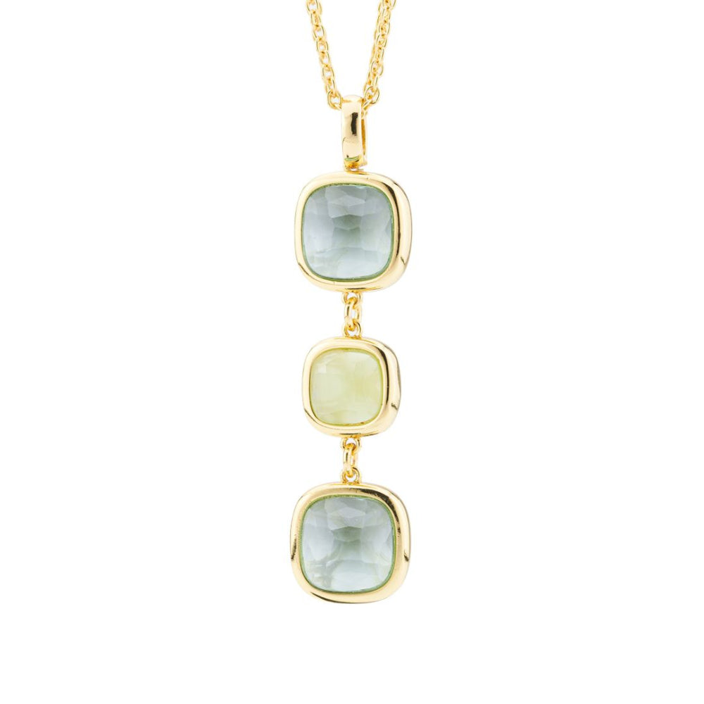 Shop online premium gold plated necklace with green and light green amethyst crystal pendant design.