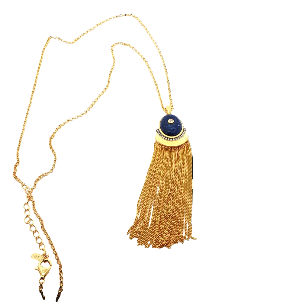 Shop online premium 18K gold-dipped lapis lazuli pendant necklace with sparkling CZ stones.