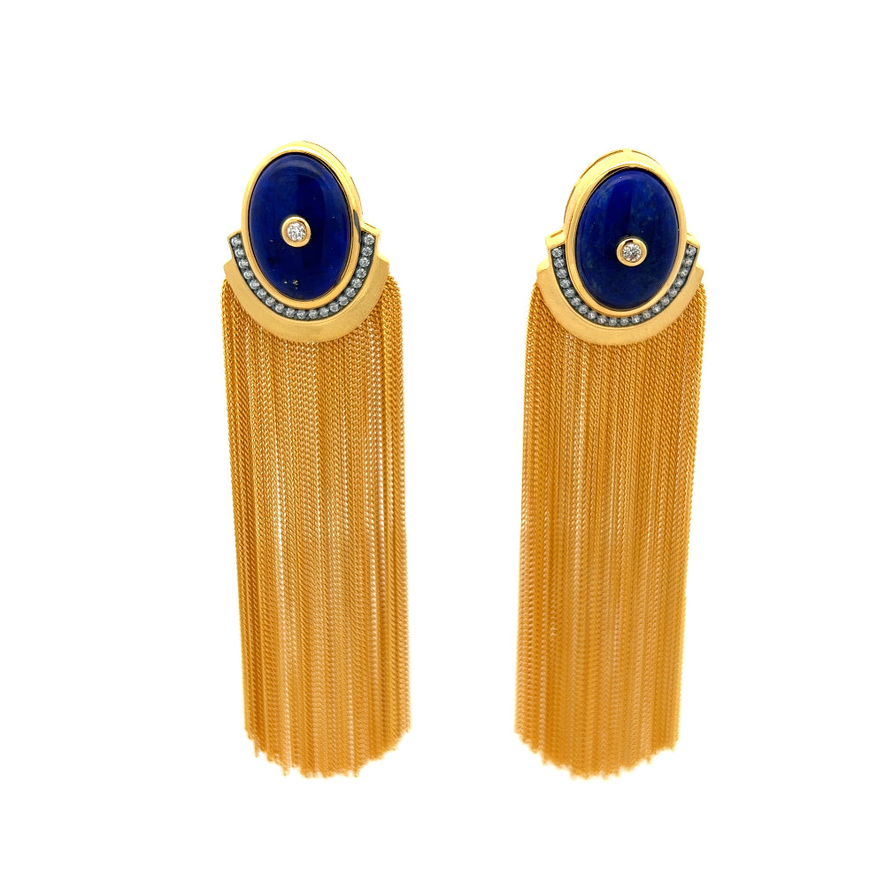 Shop online premium 18K gold shoulder duster earrings with lapis lazuli and CZ stones.