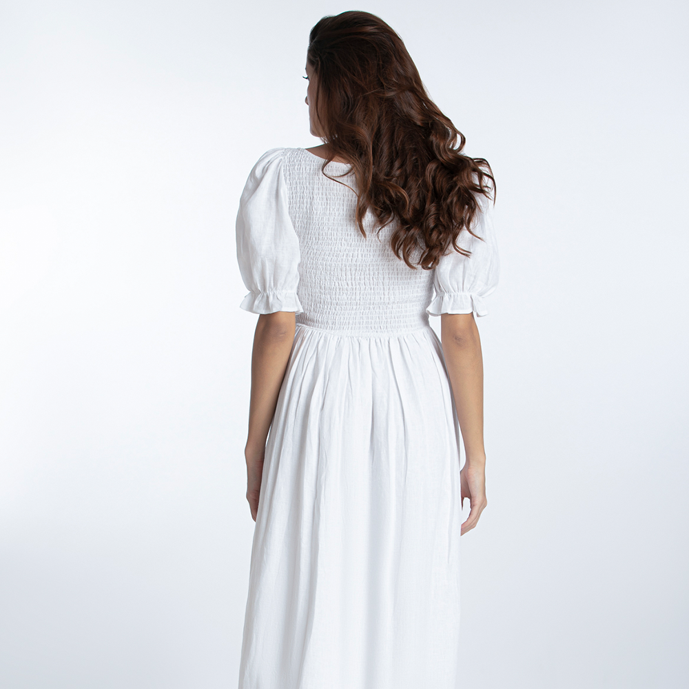 Shop our white viscose dress with a square neckline for casual & outwear for women exclusively at The Luxe Maison. Shop now!