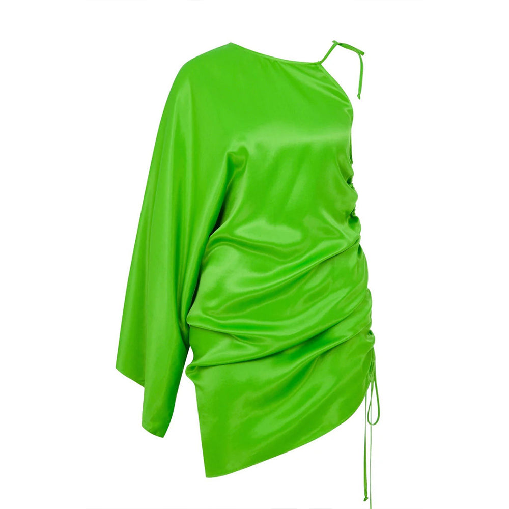 Step into women cloth shops for refined Rocha Asymmetric Mini Satin Dress. Shop Now!