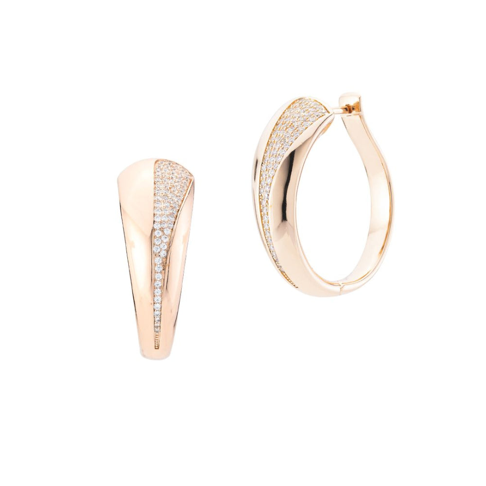 Shop online premium rose gold plated oval hoop earrings with sparkling pavé cubic zirconia detailing for elegant everyday styling.