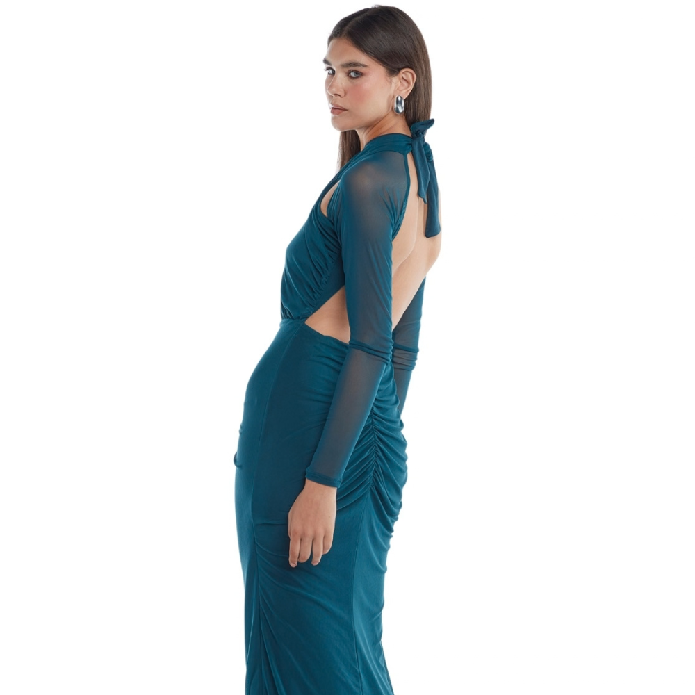 Shop the Rosalie Halter Dress at TLM, featuring a front waist cutout and adjustable neckline. Explore luxury fashion on The Luxe Maison website.