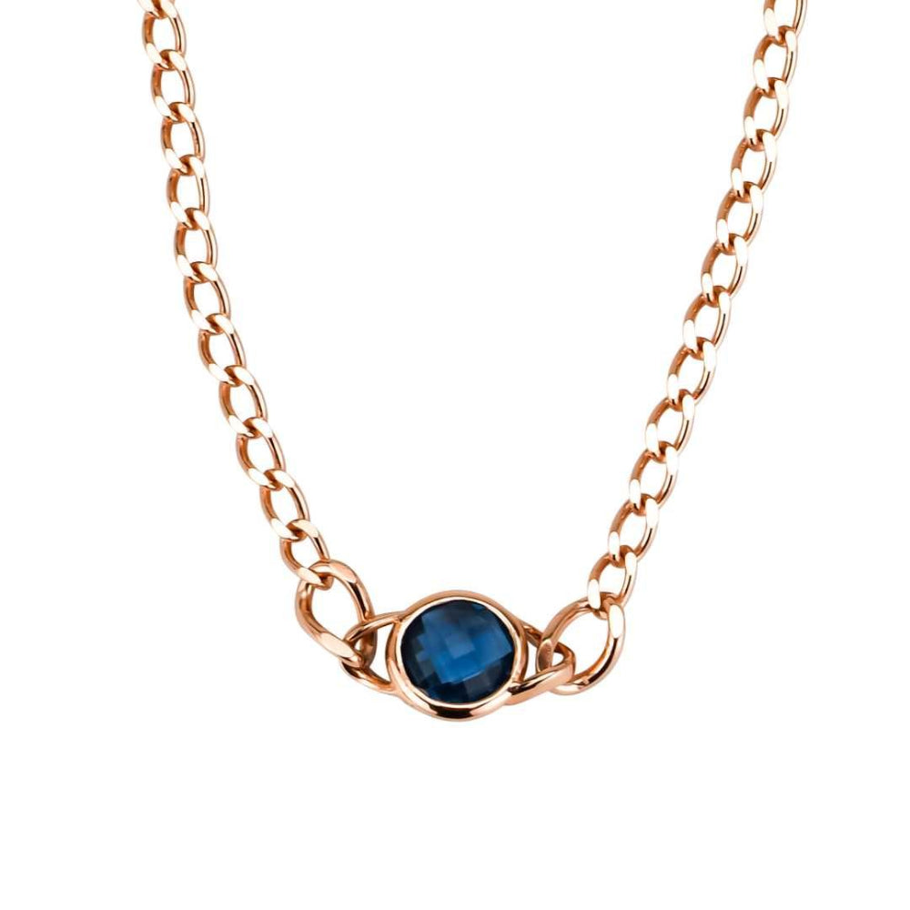 Shop online premium rose gold plated choker necklace with sapphire blue crystal and diamond curb chain design for elegant styling.