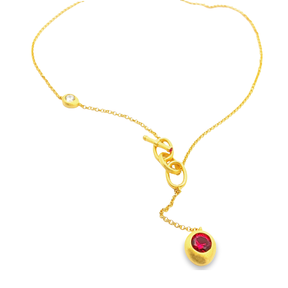Shop online premium 18K gold sterling silver ruby pendant necklace with elegant toggle closure.