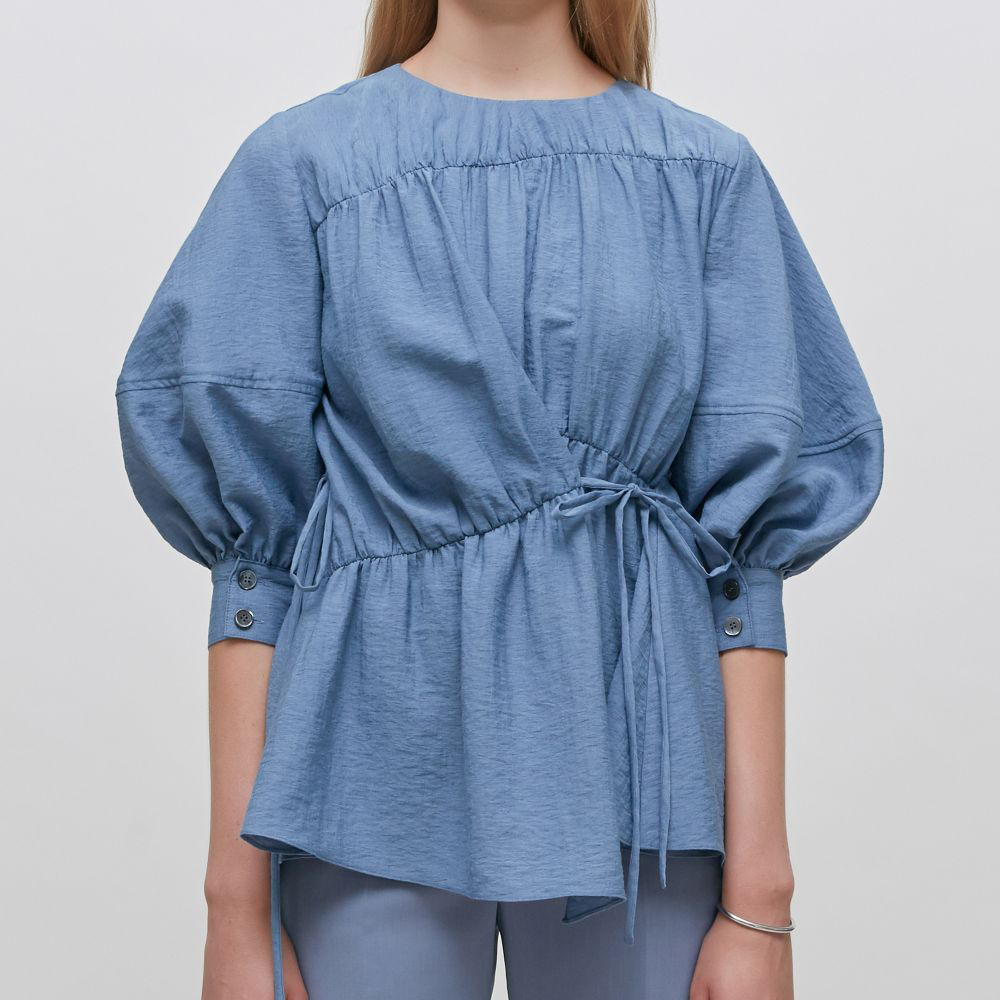 Ruched Paneled Balloon Sleeve Top