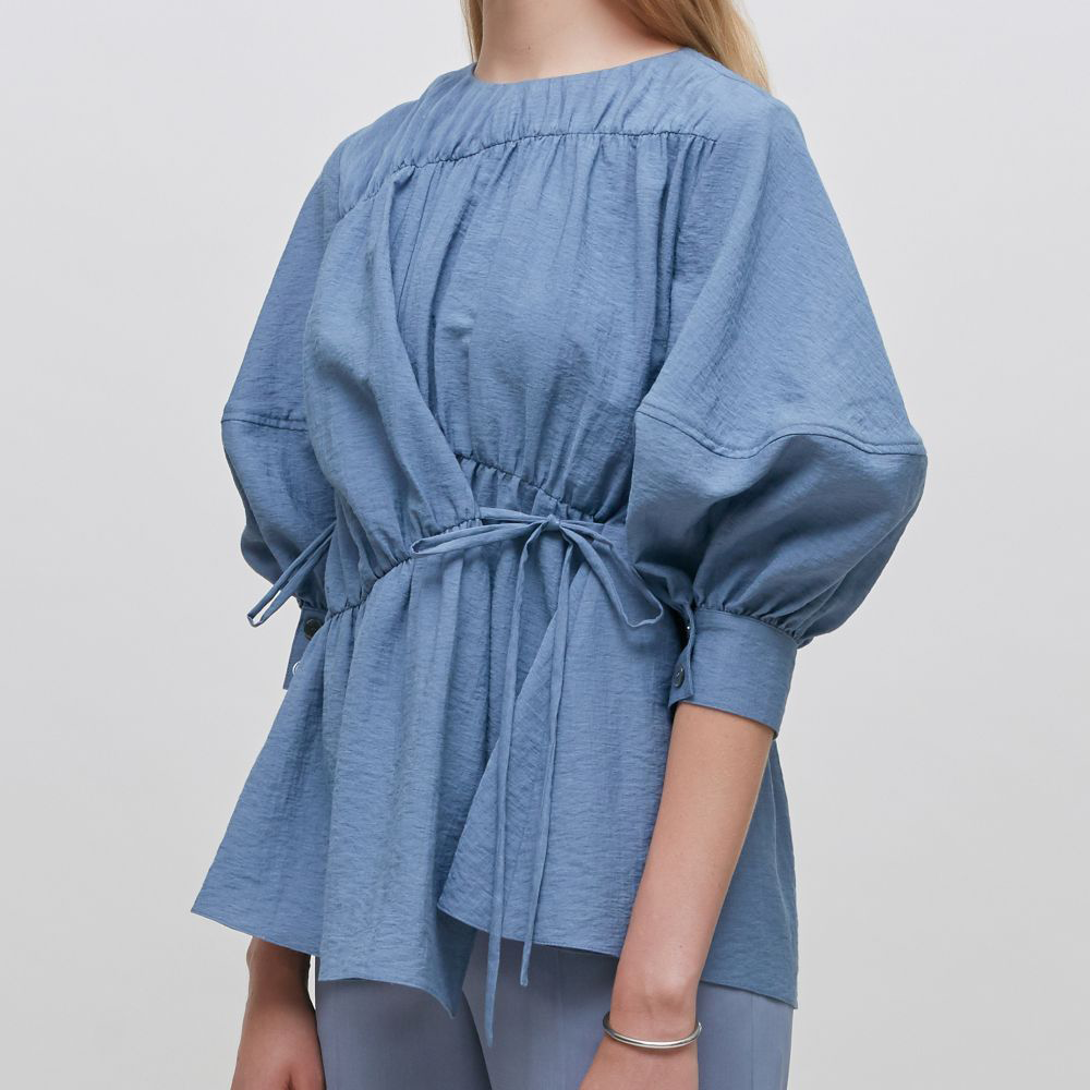 Ruched Paneled Balloon Sleeve Top