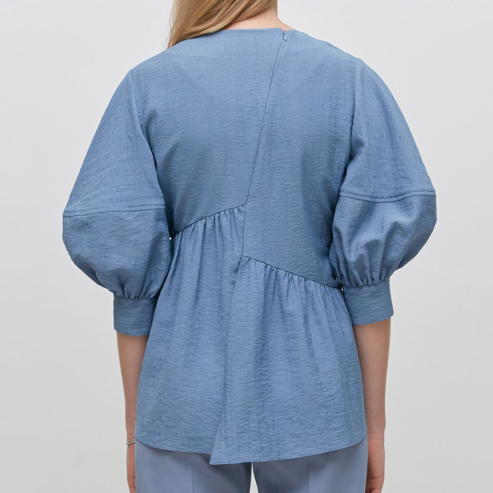 Ruched Paneled Balloon Sleeve Top