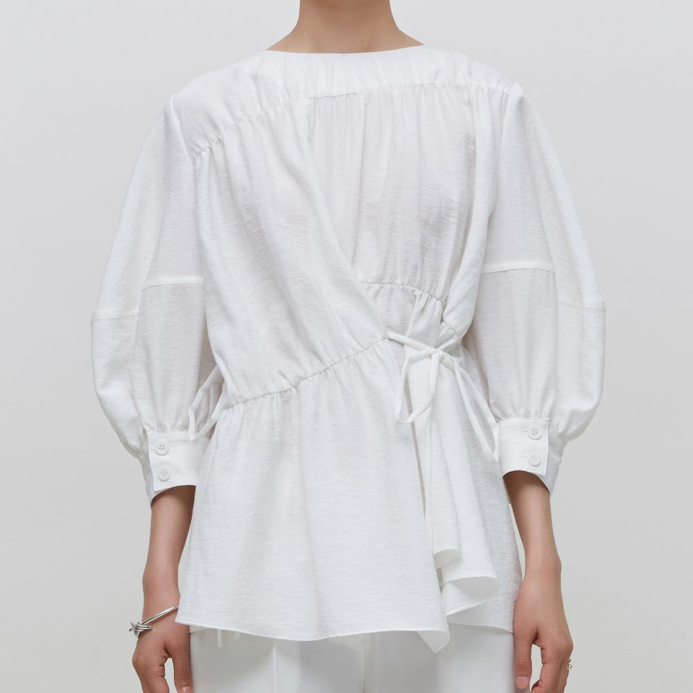 Ruched Paneled Balloon Sleeve Top