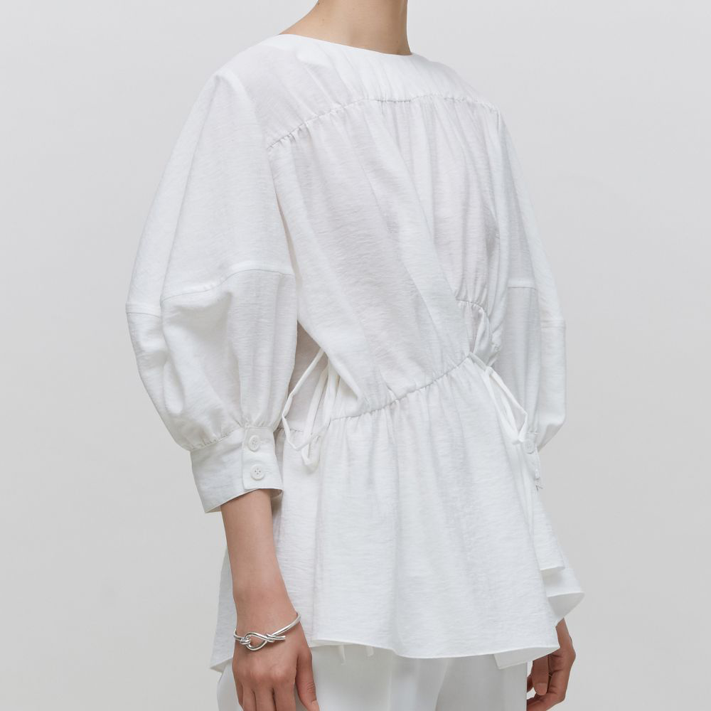 Ruched Paneled Balloon Sleeve Top