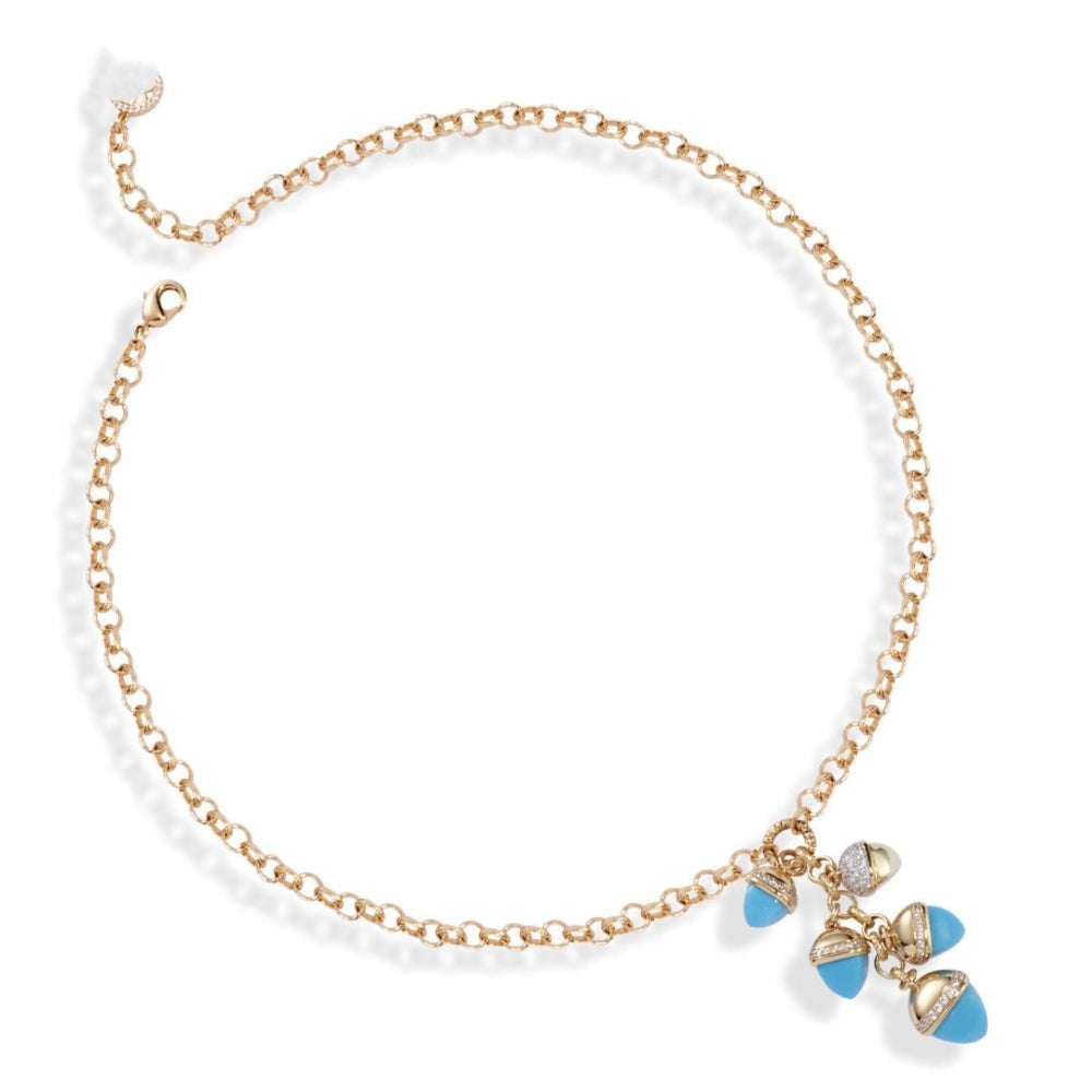 Shop online premium gold plated necklace with turquoise pyramidal crystals and sparkling cubic zirconia accents.