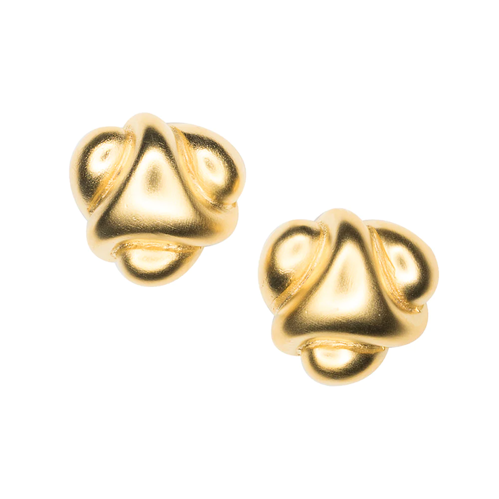 Step up your gold collection with these abstract satin gold button earrings. 1" diameter