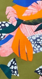 Women's Midi Dress in Olive with Long Balloon Sleeves - Elegant Abstract Leaf Print by Liquorish