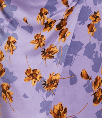 Women's Purple Floral Midi Skirt with Ruching Detail and Front Slit, Regular Fit, by Liquorish