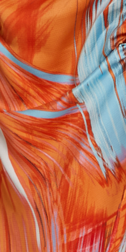 Women's Midi Dress with Kimono Sleeves and Abstract Brush Stroke Print in Orange - Liquorish