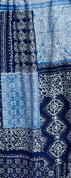 Women's Maxi Dress in Blue Tile Print with Short Sleeves and Open Back Tie Detail - Liquorish