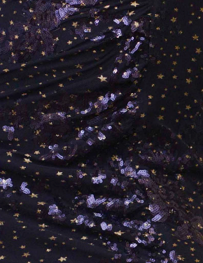 Women's Maxi Dress, Navy Star Sequin, Open Back with Tie Details, Thigh-High Split, Slim Fit