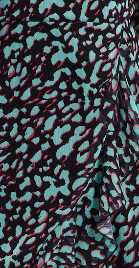 Women's Midi Dress with V-Neck and Long Sleeves in Animal Print Organza - Liquorish