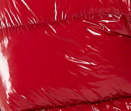 Women’s Wet Look Gilet in Red - Sleeveless, High Neck, Zip Closure, Cropped Fit, Regular Fit, Perfect for Cold Days.