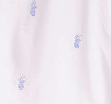 Women's Maxi Dress with Short Sleeves, Blue Pineapple Embroidery in White - Liquorish