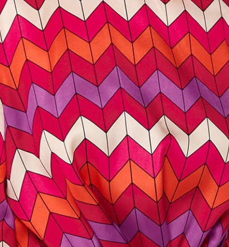 Women's Mini Dress in Warm Tones with Puffy Sleeves and Gathered Waist - Exclusive Liquorish Zig Zag Print