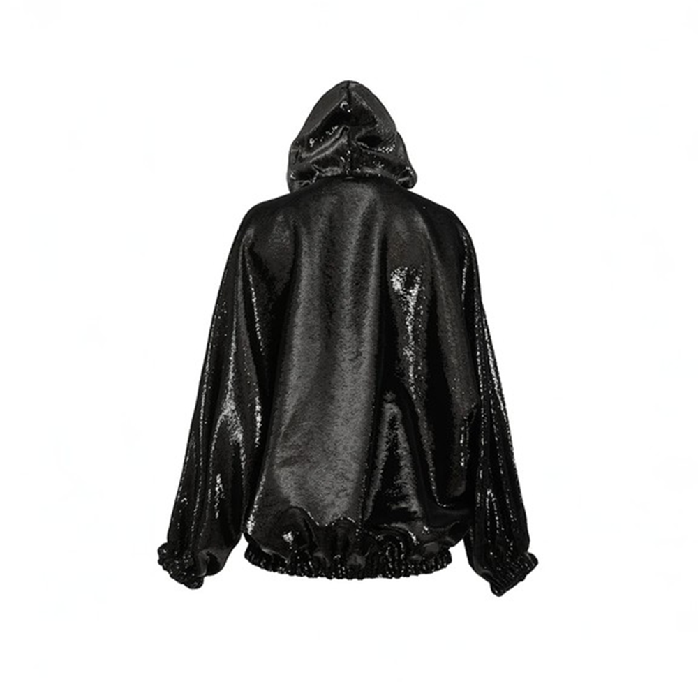 Black sequins hoodie with sequins shorts.