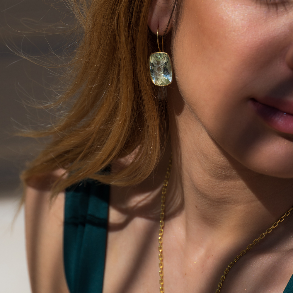 Shop the Amethyst Earrings with 22K Gold Vermeil & Green Amethyst gemstone from our latest collection of finely curated women's jewellery. Shop now!