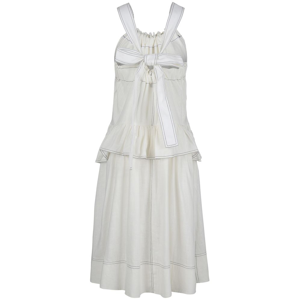 Shoulder Strap Ruffled And Gathered Linen-Blend Dress