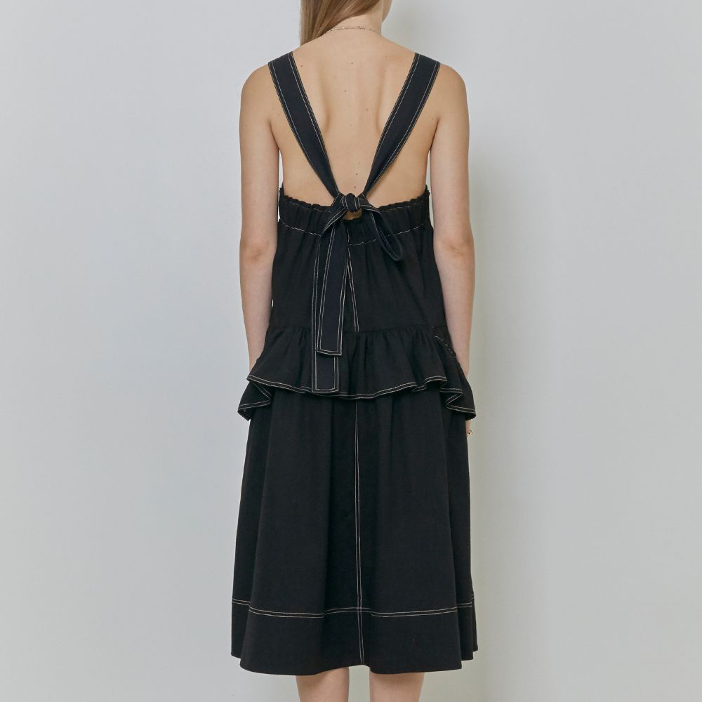 Shoulder Strap Ruffled And Gathered Linen-Blend Dress