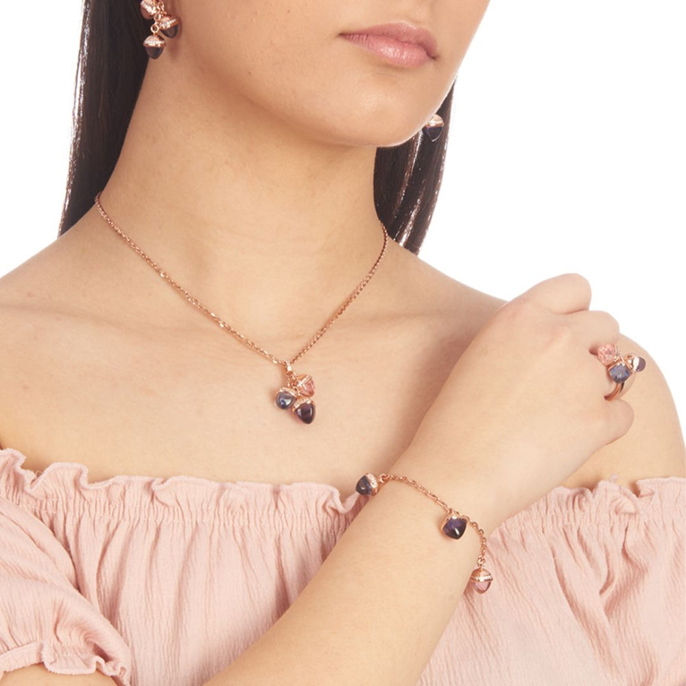 Shop online premium rose gold necklace with amethyst, sapphire, morganite crystals and sparkling CZ accents.