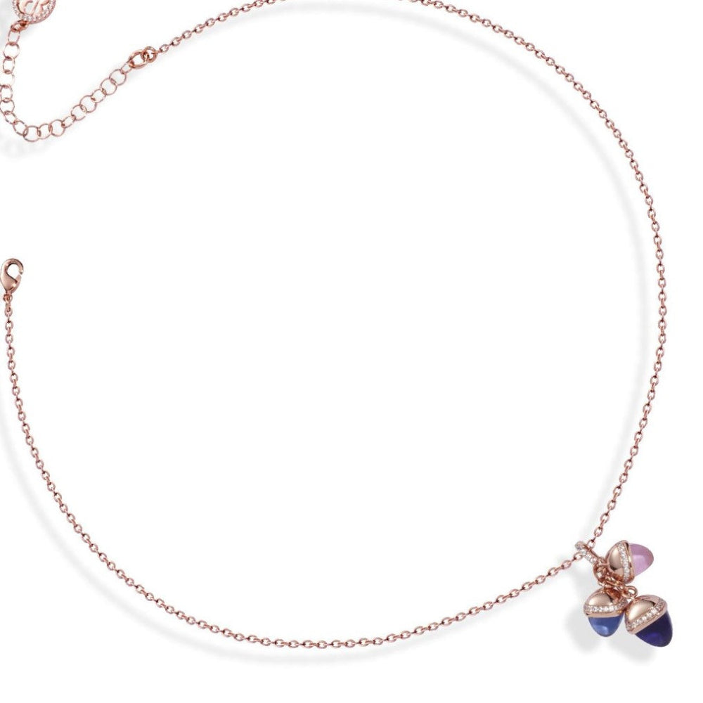 Shop online premium rose gold necklace with amethyst, sapphire, morganite crystals and sparkling CZ accents.