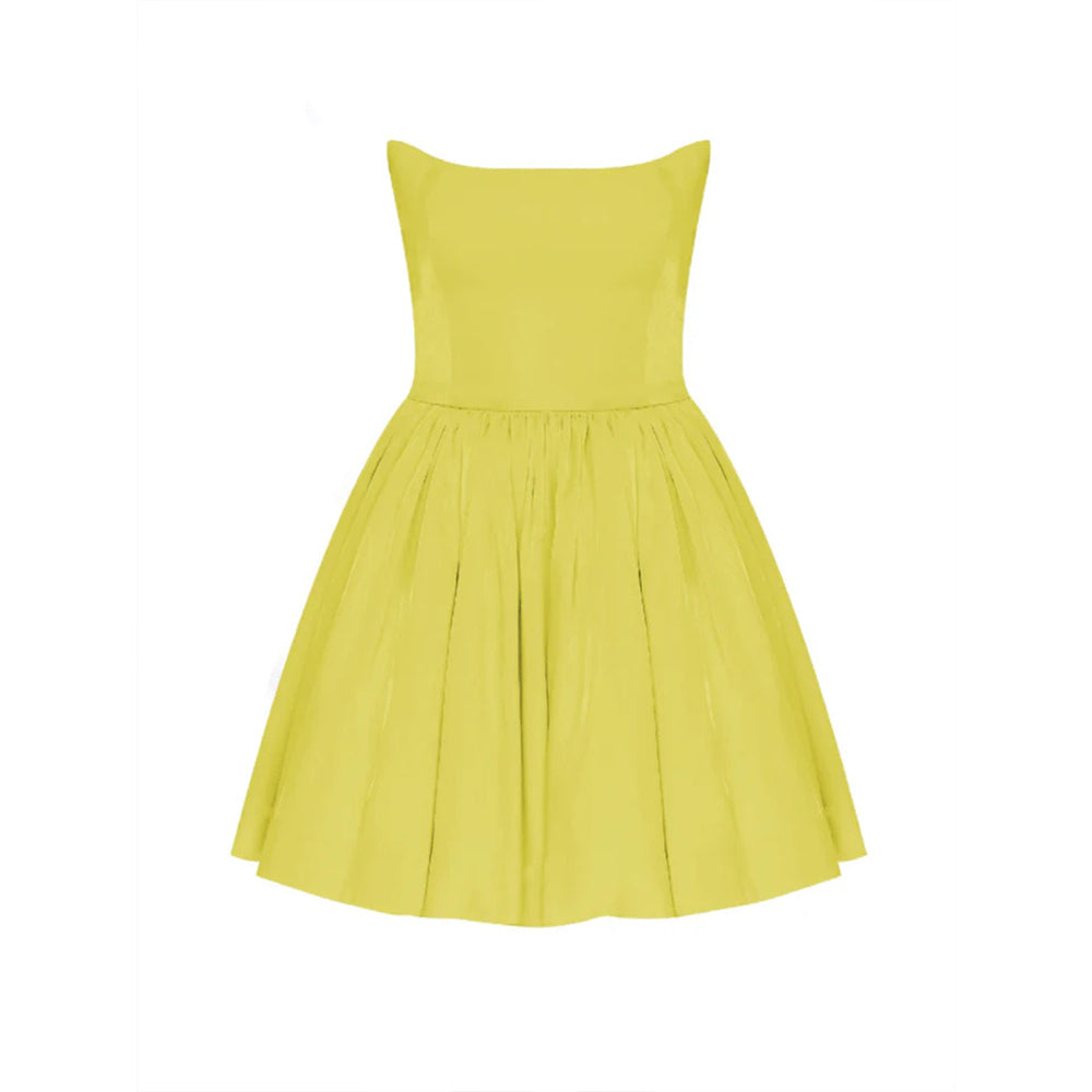 Sibby Strapless Satin Mini Dress in Marigold