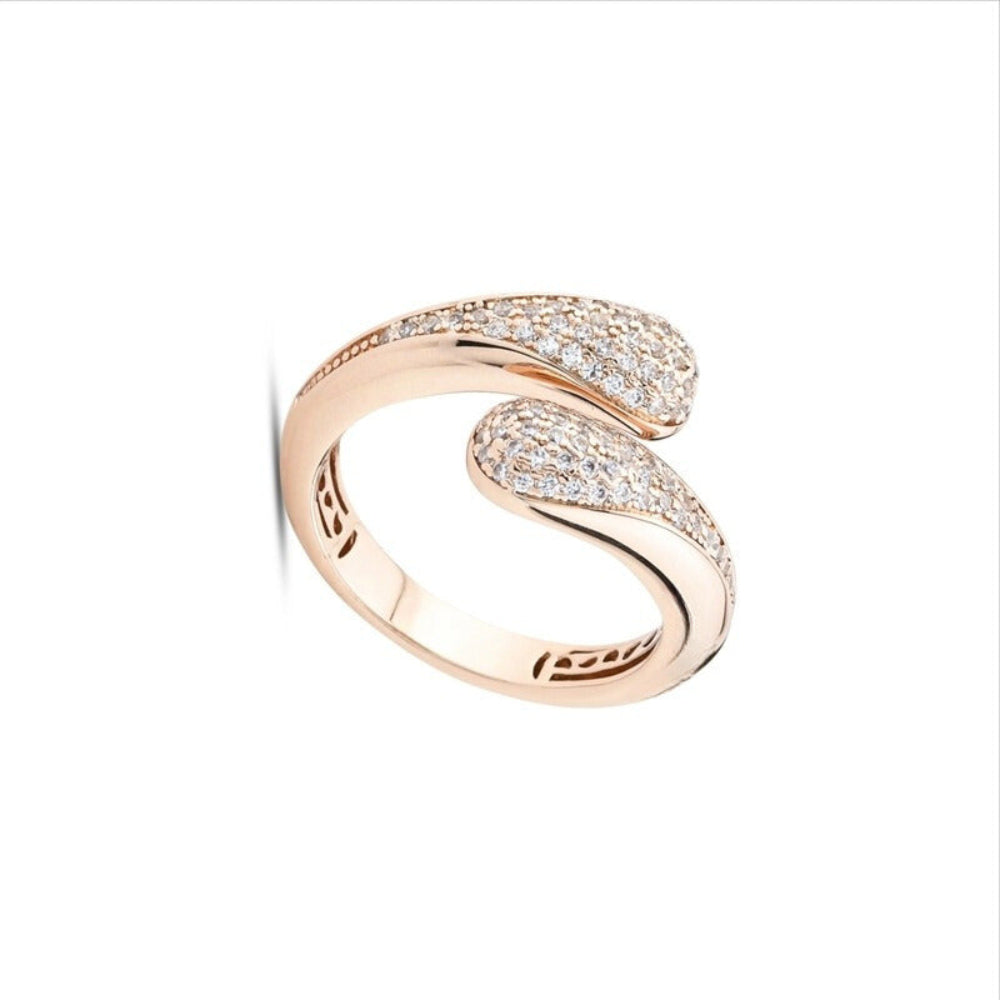 Shop online premium rose gold plated wrap cuff ring with sparkling pave cubic zirconia stones.