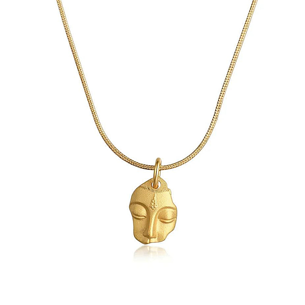 Discover the Silent Wisdom Guanyin Pendant Necklace at The Luxe Maison, featuring an elegant 18K gold-plated Guanyin design symbolizing compassion, serenity, and wisdom.