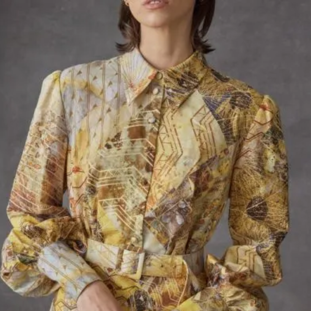 Multicolour Floral Print Chiffon Dress From Leo And Lin Featuring Long Sleeves, Side Cuts With A Deep Back.