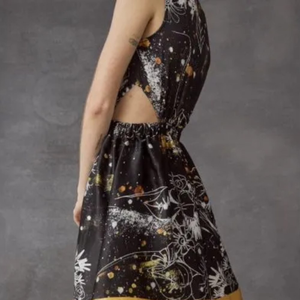 Leo And Lin's Starry Night Inspired Mini Asymmetric Dress Is Made From A Blended Slik Linen. 