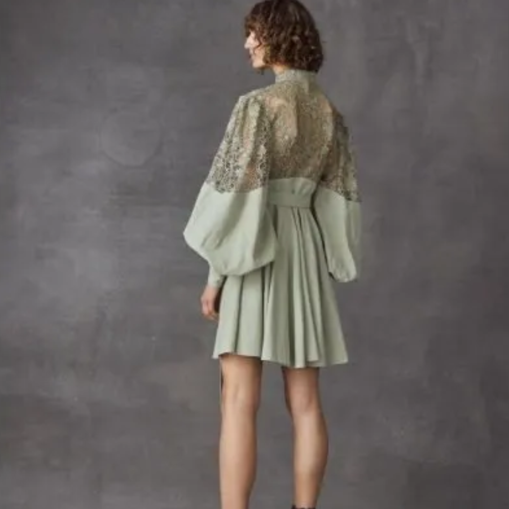 This Masterpiece From Leo And Lin Has Pretty Pleats All Over And A Cool Hue.