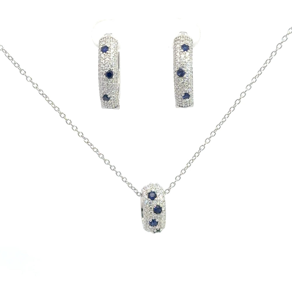 Shop online premium sterling silver blue sapphire speckled necklace with oval pavé ring of created Blue Sapphires and white cubic zircons.