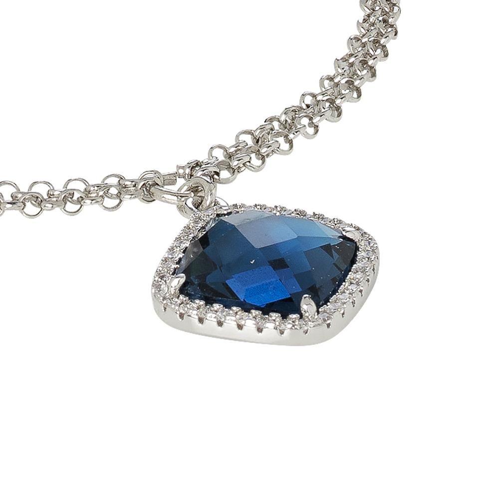 Rhodium-plated double chain bronze bracelet featuring sparkling cubic zirconia and a blue Montana crystal for a sleek contemporary finish. Shop premium jewelry online.