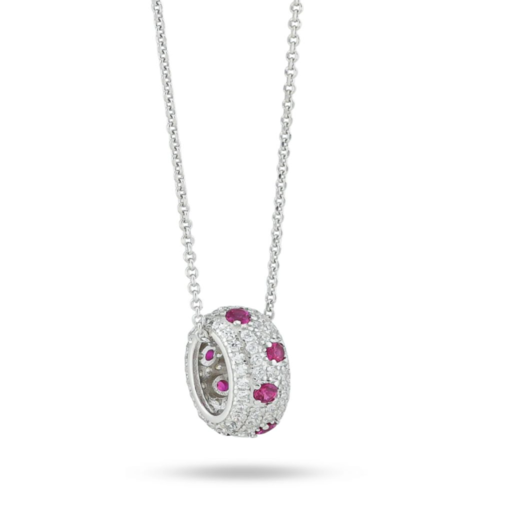 Shop online premium sterling silver necklace with ruby & white pavé zircon oval pendant.