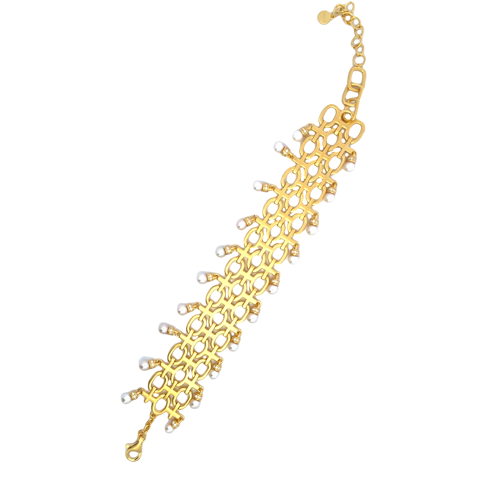 Sterling silver 18k gold-dipped bracelet with freshwater pearls and cubic zirconia accents for a clean timeless style. Shop premium jewelry online.