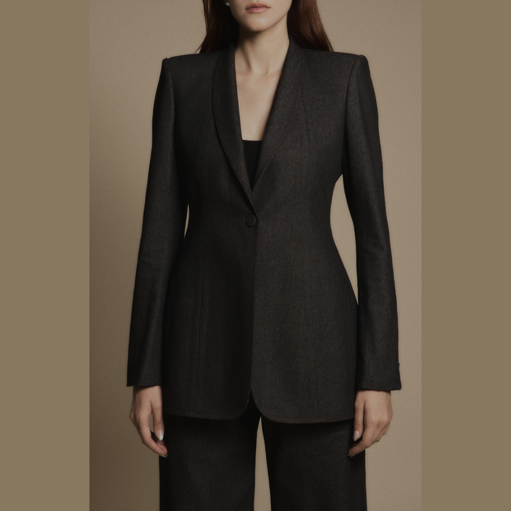 Upgrade your wardrobe with designer dresses for women and the modern Slate Denim Suit Jacket. Shop Now!