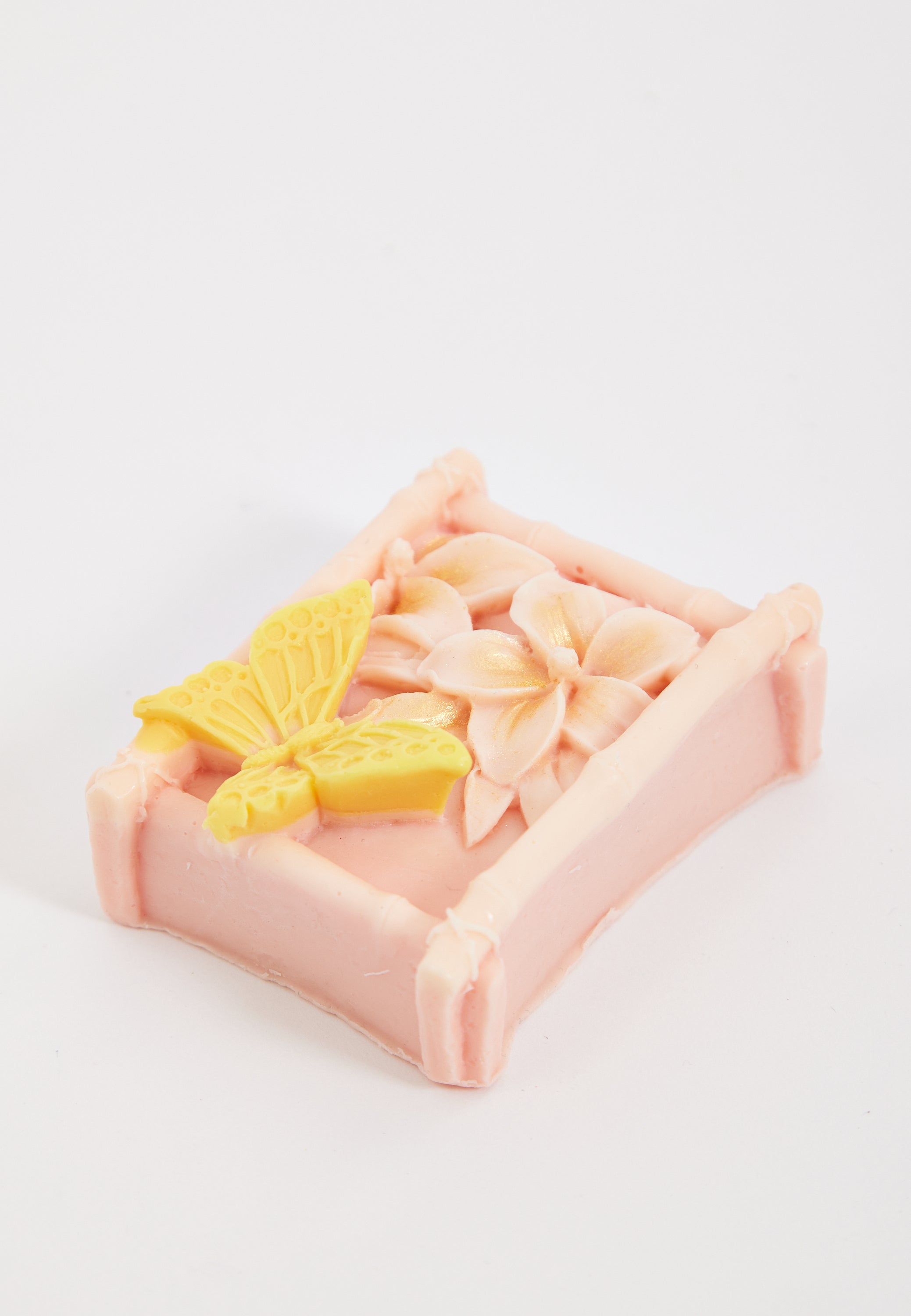 Liquorish Light Yellow Soft Pink Butterfly Garden Floral Soap Handmade Soap