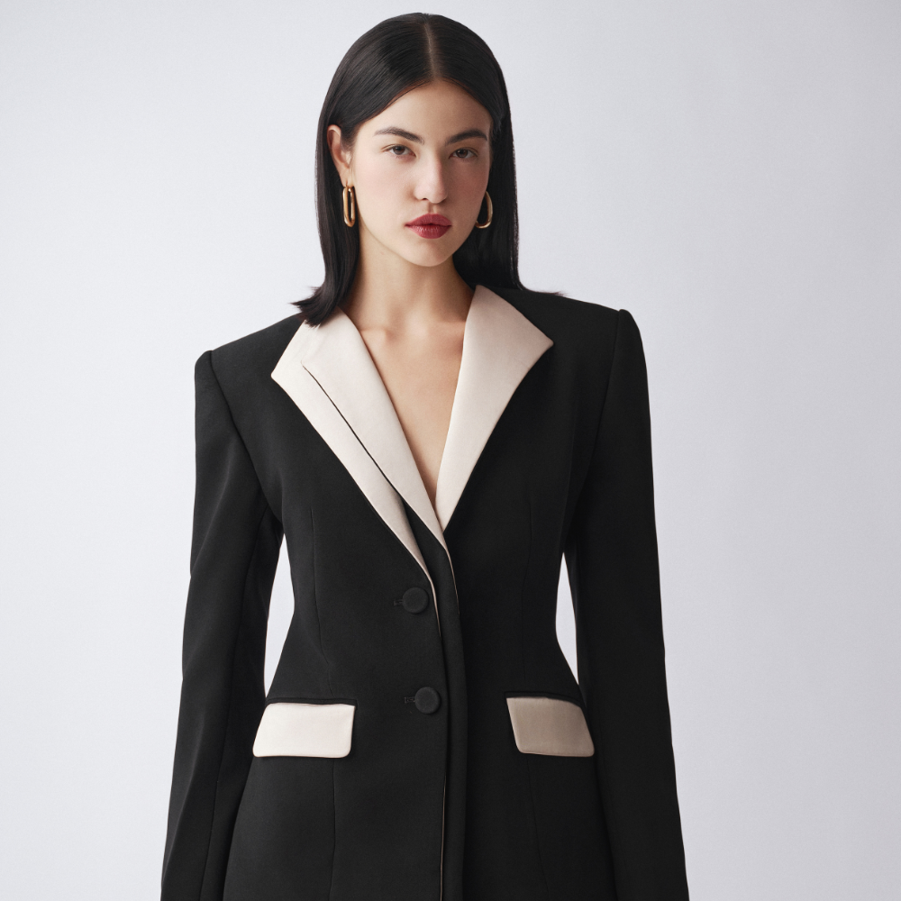 Sol A line silk blazer from luxury wear online. Shop Now!